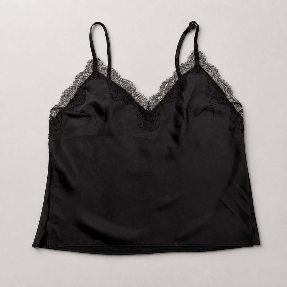 Victoria's Secret Black Satin Lace Trim Camisole